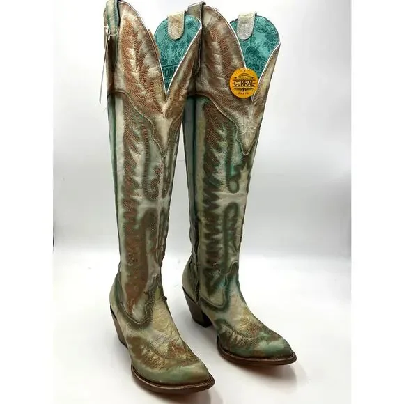 Stylish Turquoise and Brown Ankle Boots - Picture 4 of 10